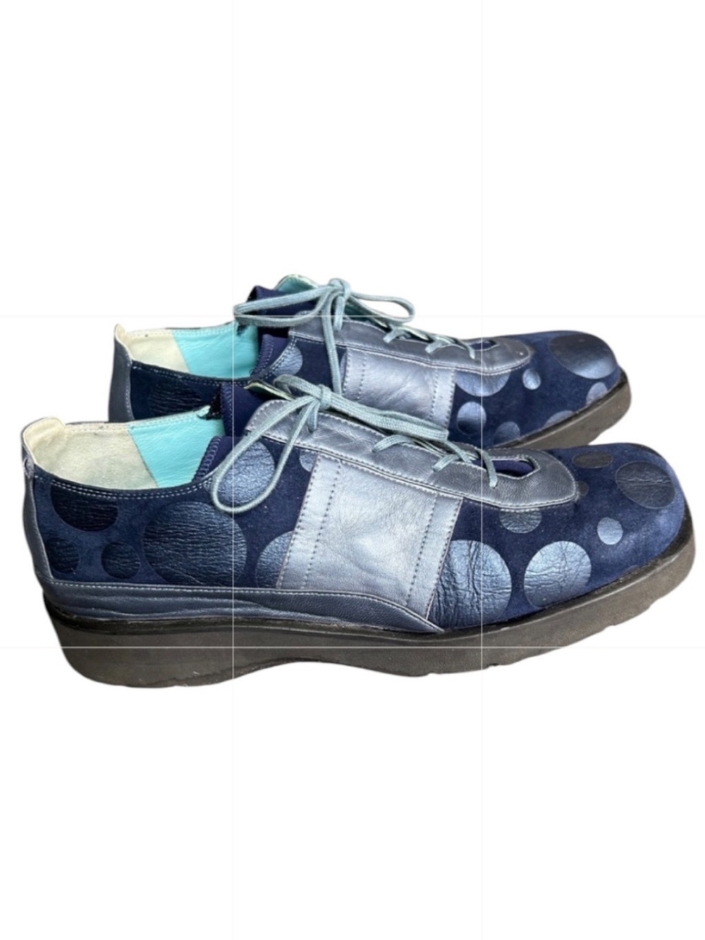 Thierry Rabotin Made In Italy Blue Suede Polka Dot Comfort Walking Shoes Sz 39.5